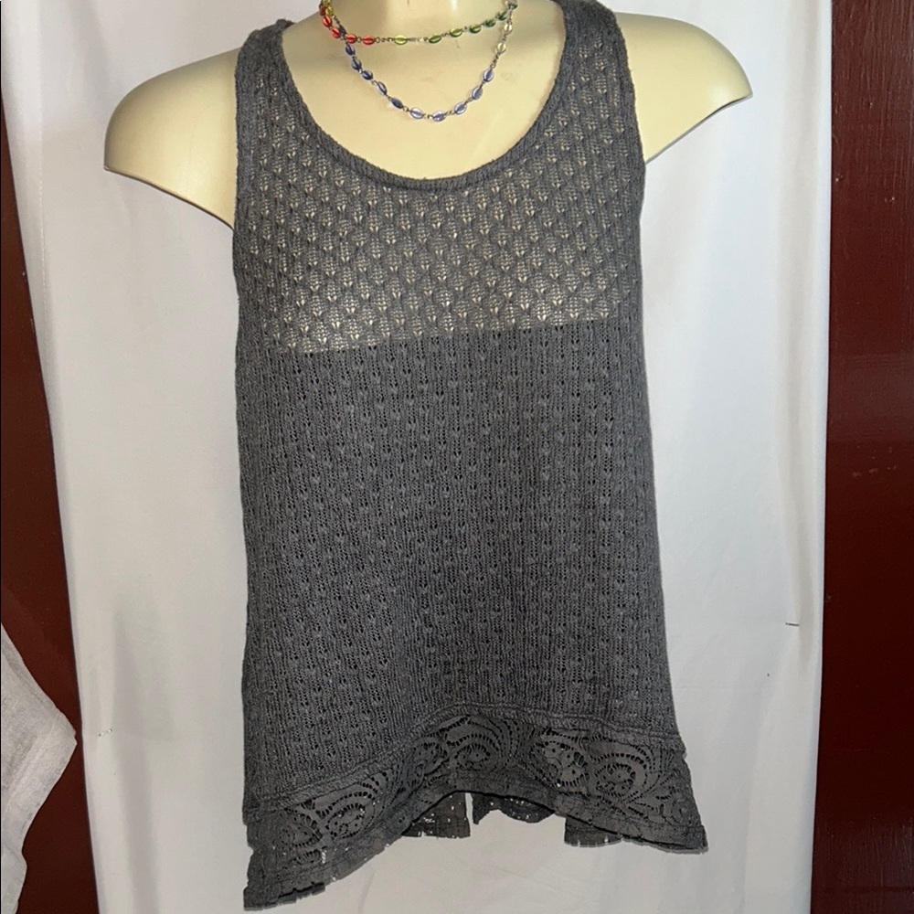 Eyeshadow Charcoal Lace Trim Tank Top